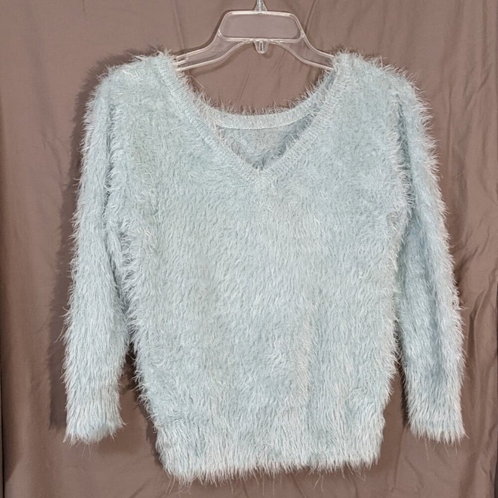 Almost Famous Mint Green Fuzzy Faux Mohair Pullover SOFT 100% Nylon Sweater sz S